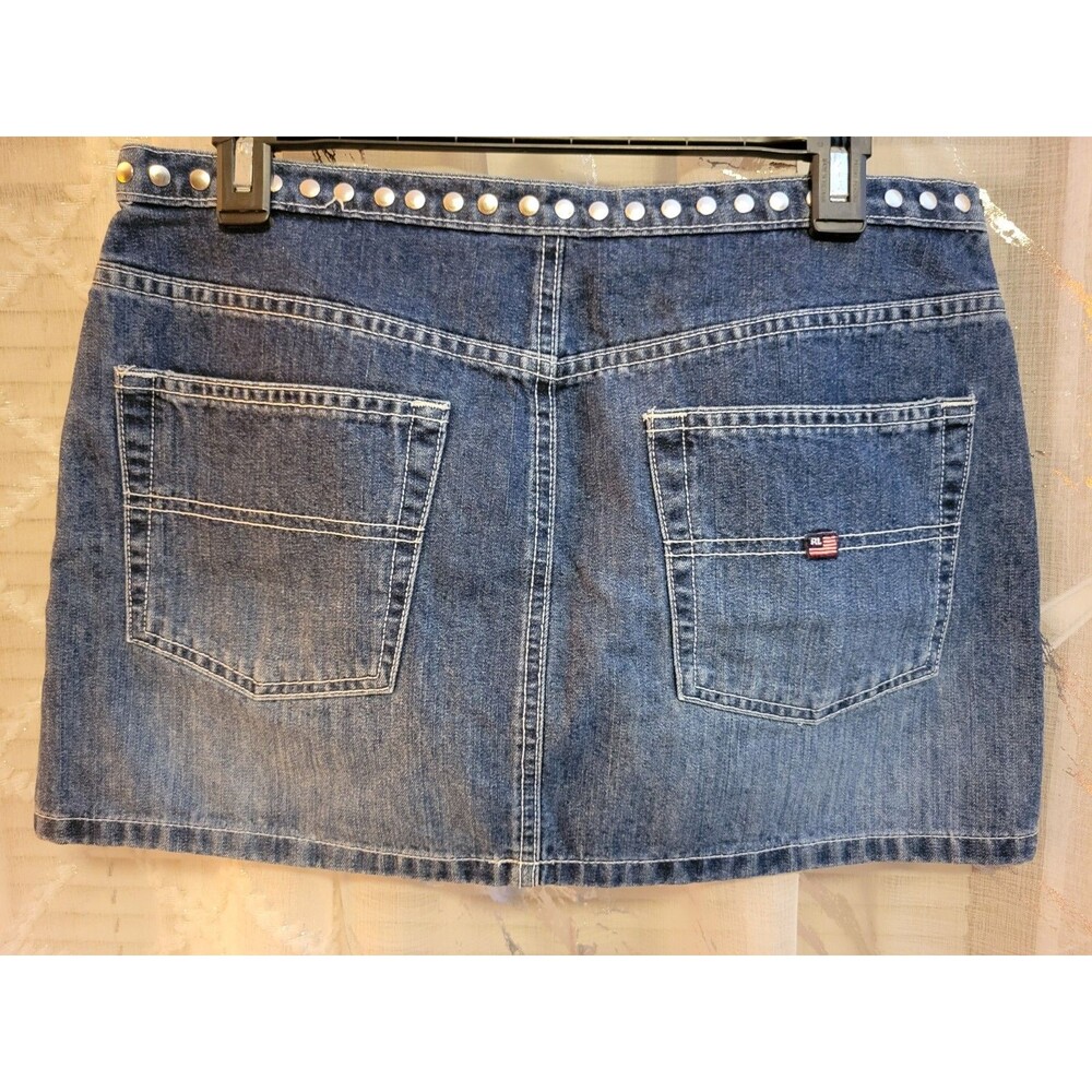Studded Denim Jean Mini Skirt Women’s 9/10 Ralph Lauren Punk Metal Edgy Rock - Picture 2 of 12
